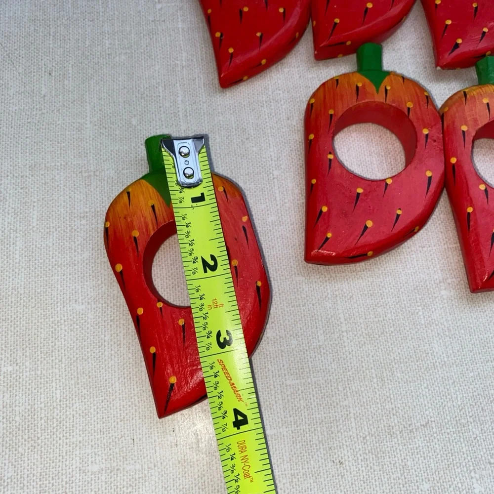 Vintage Wooden‎ Strawberry Napkin Rings Set (10)